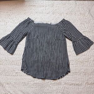 White House Black Market Gingham Bell Sleeve Top – Size Small feminine